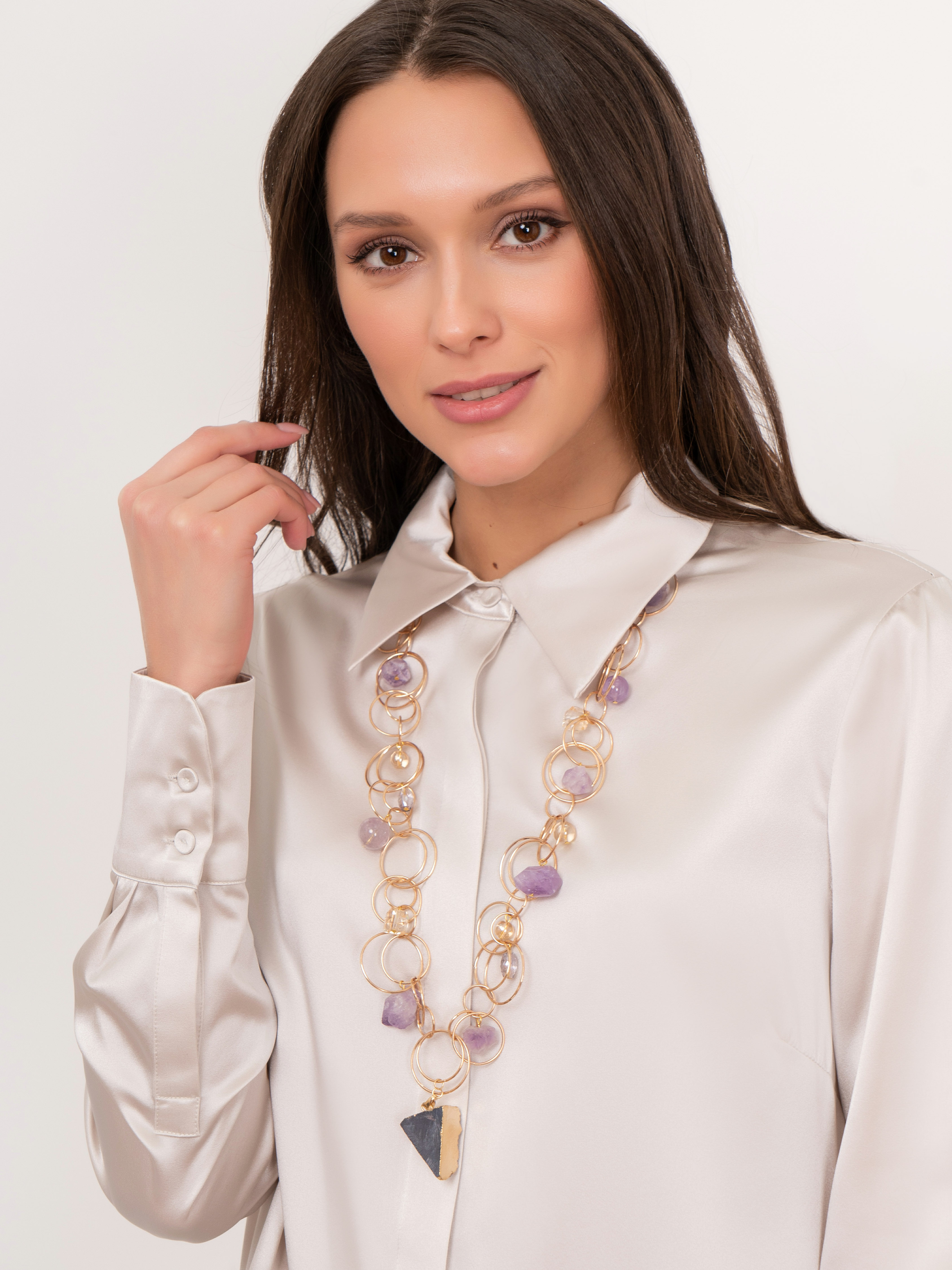 345077/21-02 Колье Аметистовое золото Ярославна