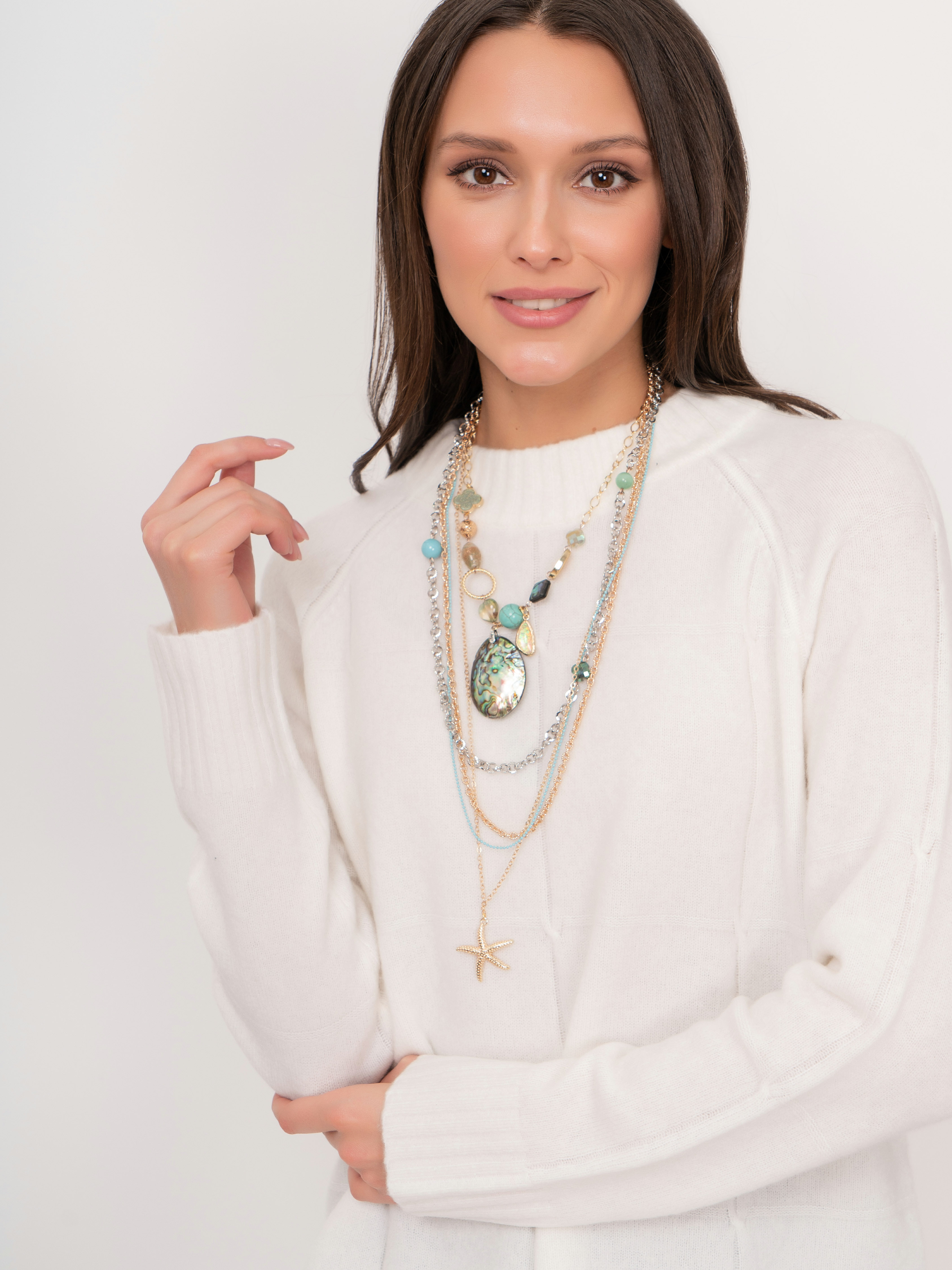 361565/21-02 Колье Бирюзовый остров Ярославна